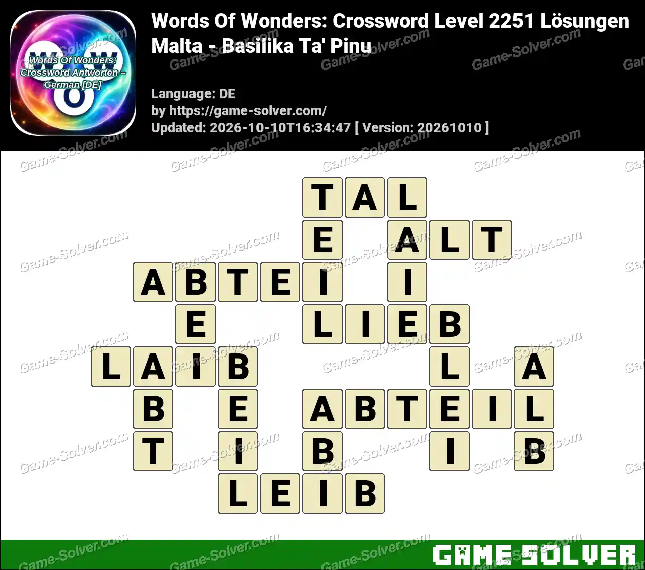 Words Of Wonders: Crossword Level 2251 Lösungen – Malta – Basilika Ta’ Pinu